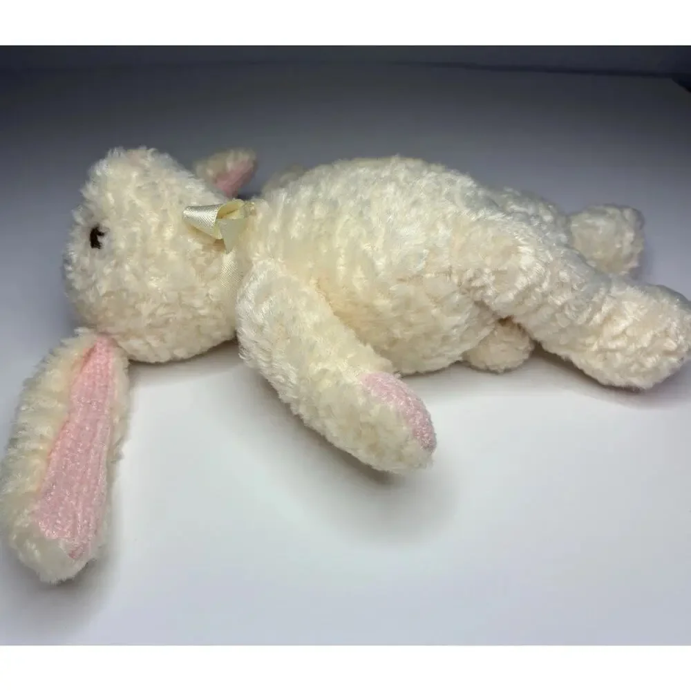 Wendy Bellissimo Love Bunny Plush Pink Cream 8” White Bow Stuffed Animal Rabbit